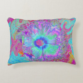 Cojín Decorativo Hibiscus psicodélico retro arcoiris azul