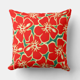 Cojín Decorativo Hibiscus Rojo Flores Tropicales Hawai Luau