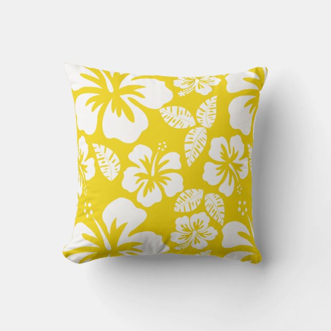 Cojín Decorativo Hibiscus tropical hawaiano dorado (Anverso)