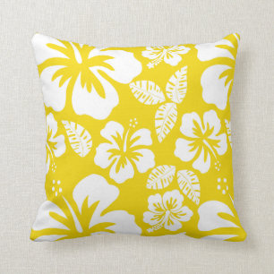 Cojín Decorativo Hibiscus tropical hawaiano dorado