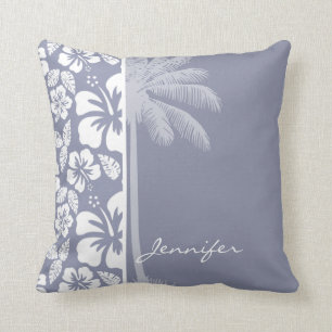 Cojín Decorativo Hibiscus tropical hawaiano gris-azul; Palm