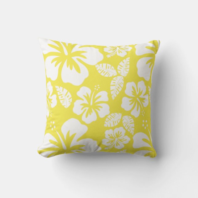 Cojín Decorativo Hibiscus tropical hawaiano limón (Anverso)