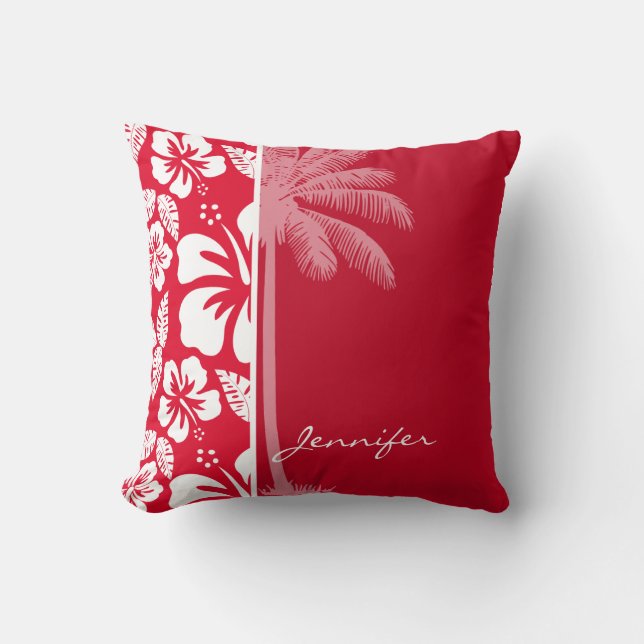 Cojín Decorativo Hibiscus Tropical Rojo Cadmio; Palm (Anverso)