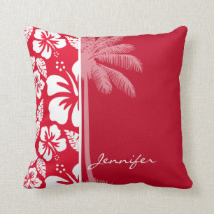 Cojín Decorativo Hibiscus Tropical Rojo Cadmio; Palm