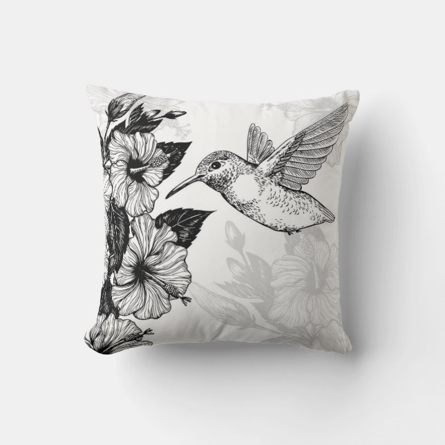 Cojín Decorativo Hibiscus y colibrí (Anverso)