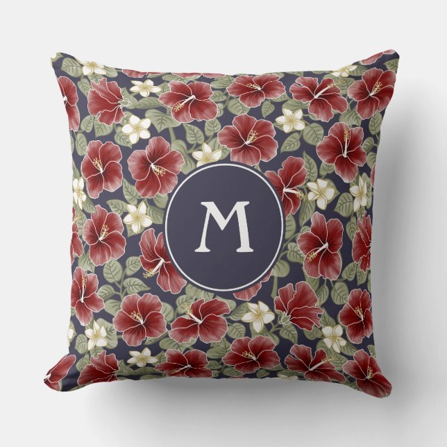 Cojín Decorativo Hibiscus y Plumeria - Marrón (Anverso)