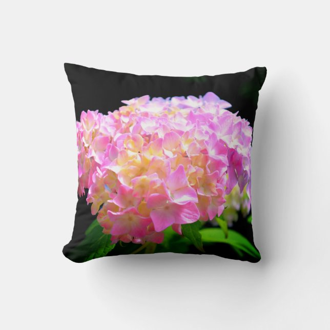 Cojín Decorativo Hidraneas naranja púrpura rosa (Anverso)