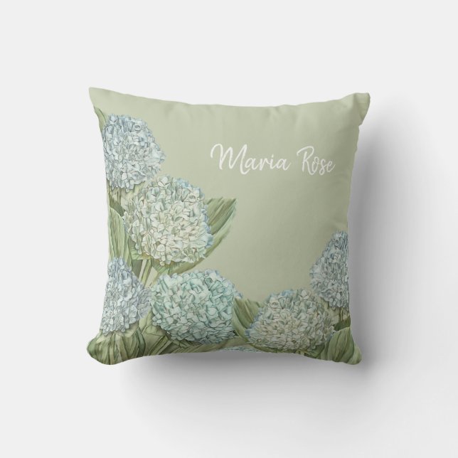 Cojín Decorativo Hidrangea azul/ Verde sabio (Anverso)