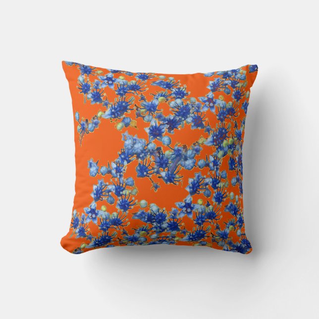 Cojín Decorativo hidrangea azul y naranja (Anverso)