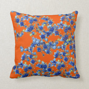 Cojín Decorativo hidrangea azul y naranja