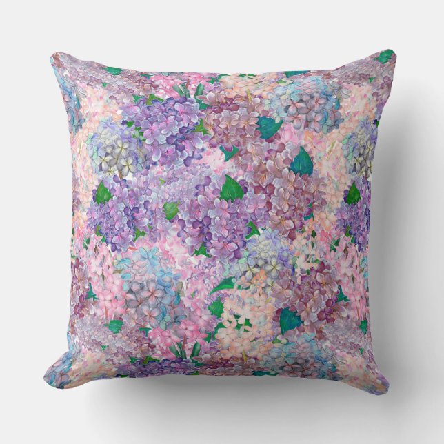 Cojín Decorativo Hidrangea Púrpura Azul y Lilac (Anverso)
