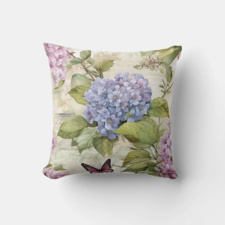 Cojín Decorativo Hidrangea púrpura celestial y armonía mariposa