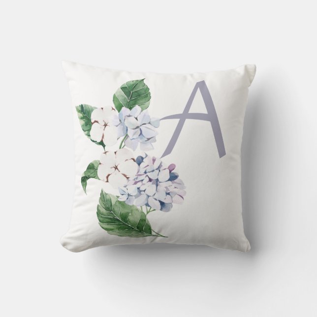 Cojín Decorativo HIDROANGEA de primavera con carta personalizable (Anverso)
