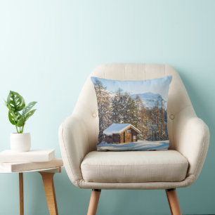 Cojín Decorativo Hielo y nieve Alpes suizos de cabina de invierno