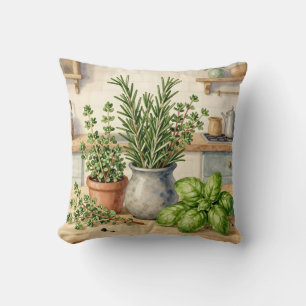 Cojín Decorativo Hierbas frescas de cocina acuarela