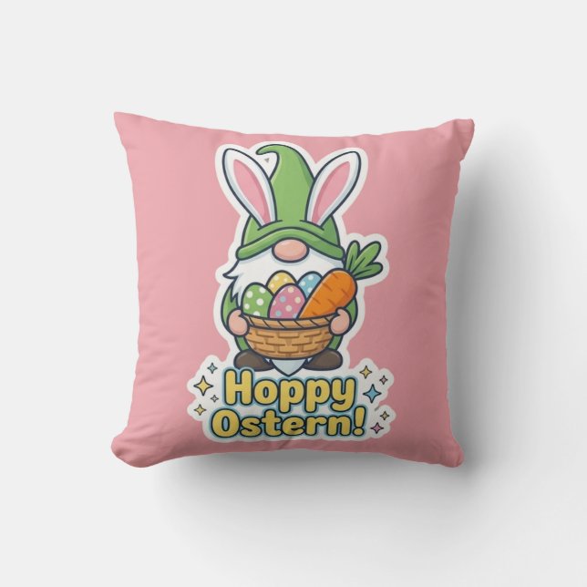 Cojín Decorativo High-quality "Hoppy Easter" gnome illustration (Anverso)