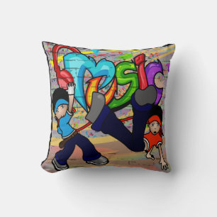 Cojín Decorativo Hip - Salto niños bailando fondo de pared de graff