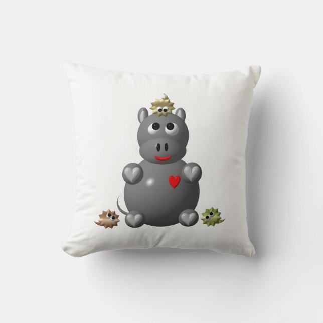 Cojín Decorativo Hipopótamo Adorable con Hámsters (Anverso)