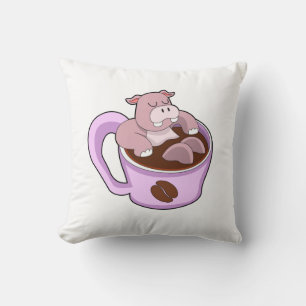 Cojín Decorativo Hipopótamo con Taza de Café
