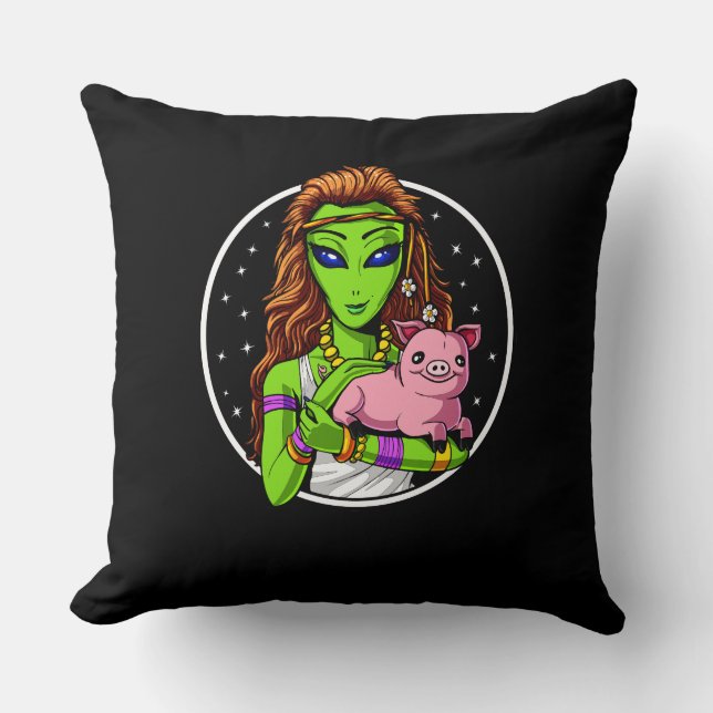 Cojín Decorativo Hippie Alien Vegan Chica (Anverso)