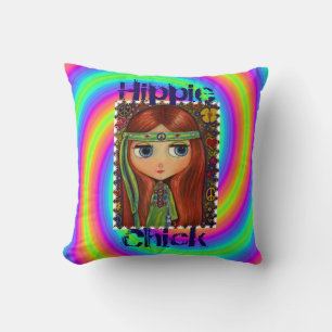 Cojín Decorativo Hippie Chick 1960 Tie Dye Big Eye Doll Headband