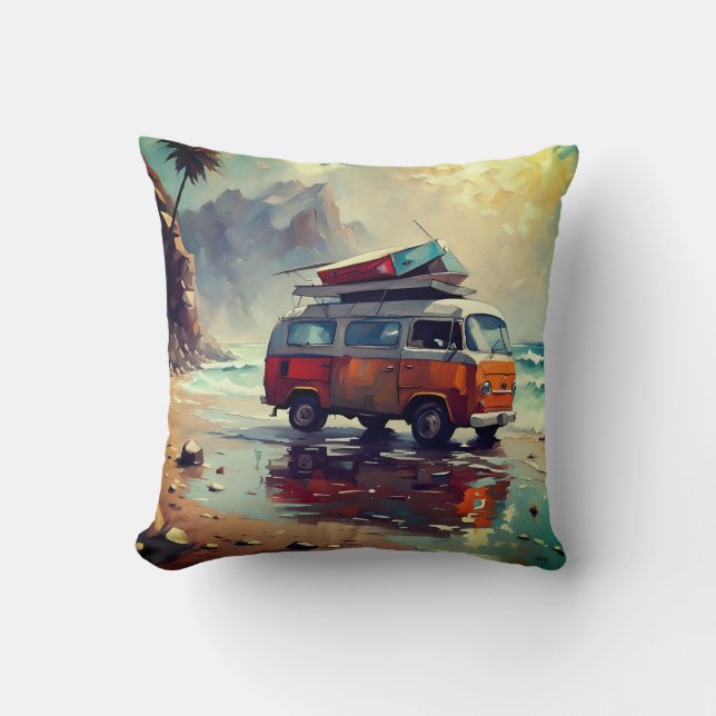 Cojín Decorativo Hippie Van Seascape Traveller Mood Art (Anverso)
