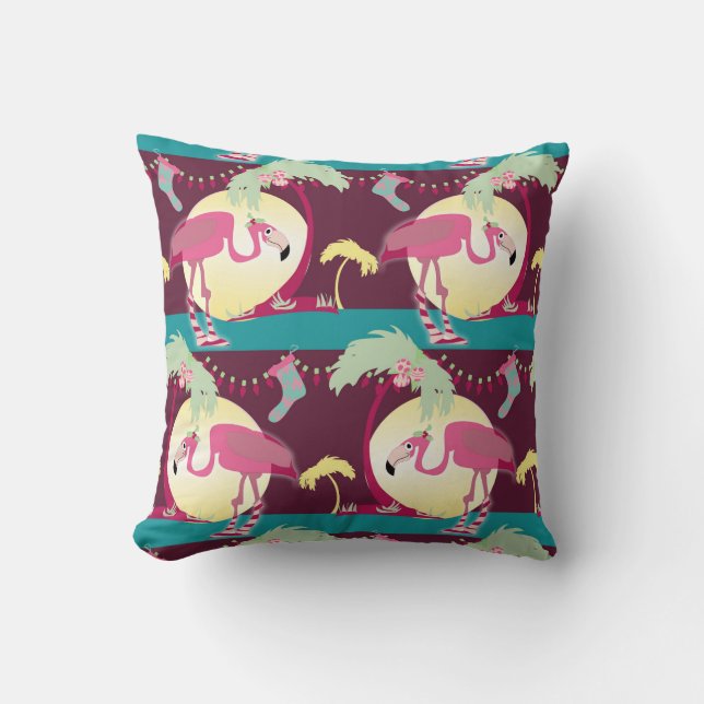 Cojín Decorativo Hipster Navidades Flamingo Palm Holiday Scene (Anverso)