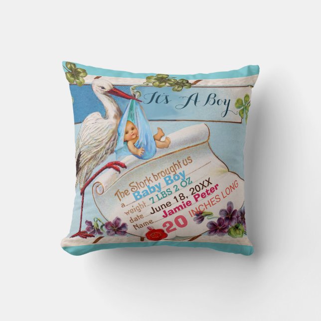 COJÍN DECORATIVO HISTORIA, BEBÉ Y SHAMROCKS HERRAMIENTAS (Anverso)