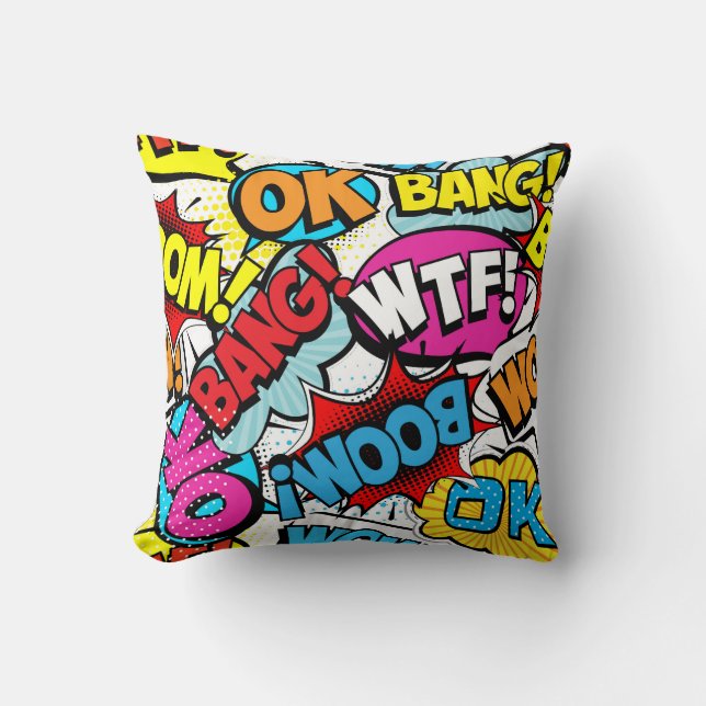 Cojín Decorativo Historieta de arte pop: Patrón retro sin problemas (Anverso)