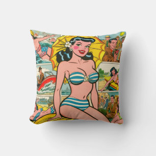 Cojín Decorativo Historietas de verano del Chica Retro Bikini