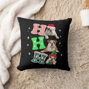 Cojín Decorativo Ho Ho Ho Bulldog Inglés Santa Reno Navidad 