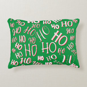 Cojín Decorativo HO HO HO patrón de texto de Navidad blanco verde r