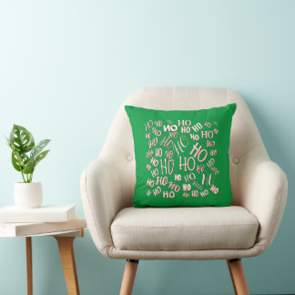 Cojín Decorativo HO HO HO patrón de texto de Navidad blanco verde r