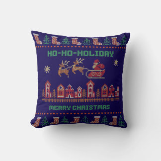 Cojín Decorativo Ho-Ho-Holiday Azul Marino Trineo de Santa Navidad