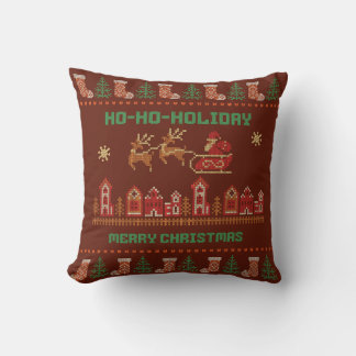 Cojín Decorativo Ho-Ho-Holiday Tejido de Punto Santa Trineo Navidad