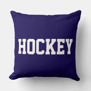 Cojín Decorativo HOCKEY Diversión Atlética Texto Blanco Sobre Azul 