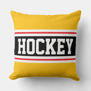 Cojín Decorativo HOCKEY Rojo Brillante Amarillo Naranja Negro Rayas
