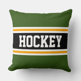 Cojín Decorativo HOCKEY Verde Bosque Negro Naranja Rayas Deportivas