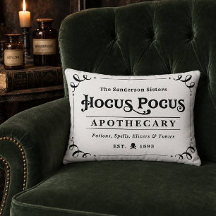 Cojín Decorativo Hocus Pocus Botica Halloween en Blanco y Negro