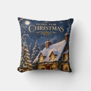Cojín Decorativo Hogar Acogedor para Navidad, Casa Elegante Nevada