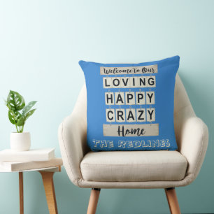 Cojín Decorativo Hogar Azul Personalizado Amoroso Feliz Loco