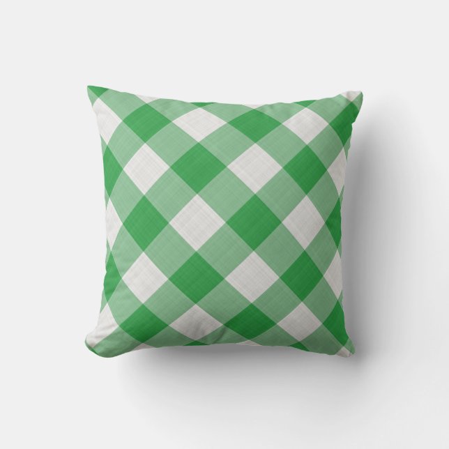 Cojín Decorativo Hogar de Gingham verde y blanco (Anverso)