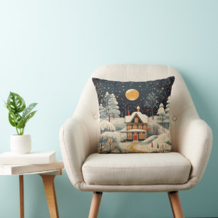 Cojín Decorativo Hogar de invierno con estilo Gouache vintage