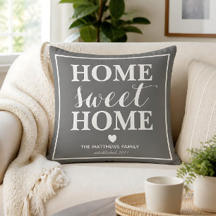 Cojín Decorativo Hogar dulce hogar con apellido personalizado gris
