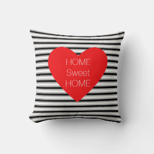 Cojín Decorativo Hogar Dulce Hogar Corazón en Rayas Blancas y Negra