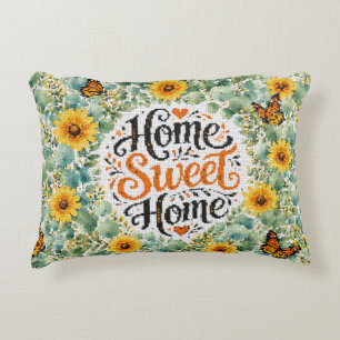 Cojín Decorativo Hogar Dulce Hogar Eucalipto Con Flores Amarillas