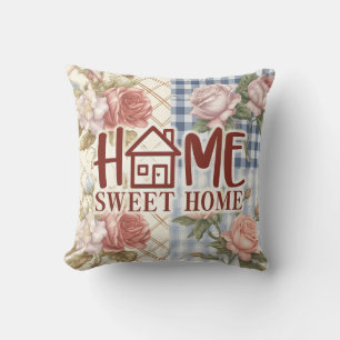 Cojín Decorativo Hogar Dulce Hogar Floral Rosa Gingham Inauguración