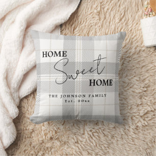 Cojín Decorativo Hogar Dulce Hogar Nombre de Familia Gris Blanco Mo