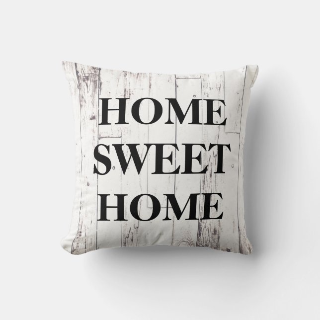 Cojín Decorativo Hogar Dulce Hogar Rústico de Madera Blanca Granja (Anverso)