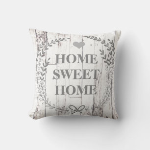 Cojín Decorativo Hogar Dulce Hogar Rústico de Madera Blanca Granja